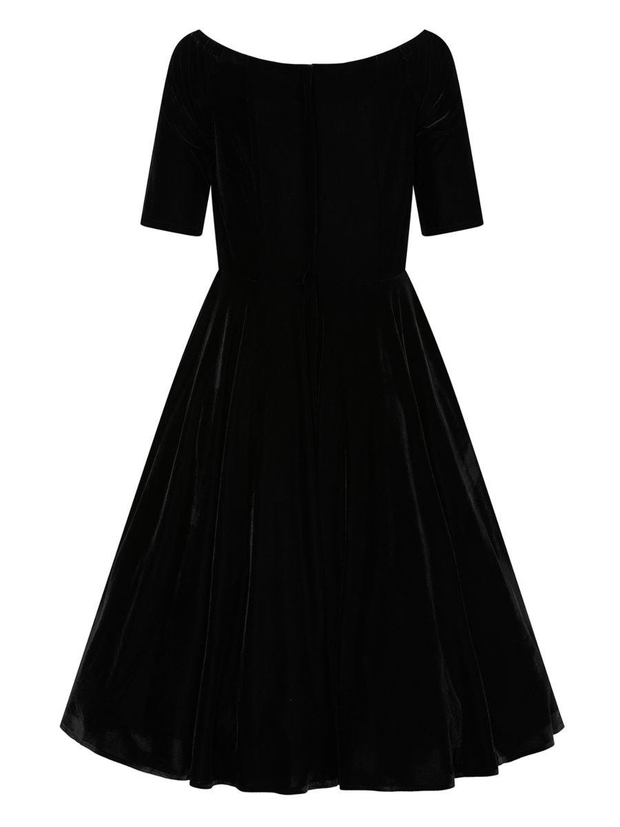 BANNED Retro Amalia Off-Shoulder Velvet Swing Dress-Black