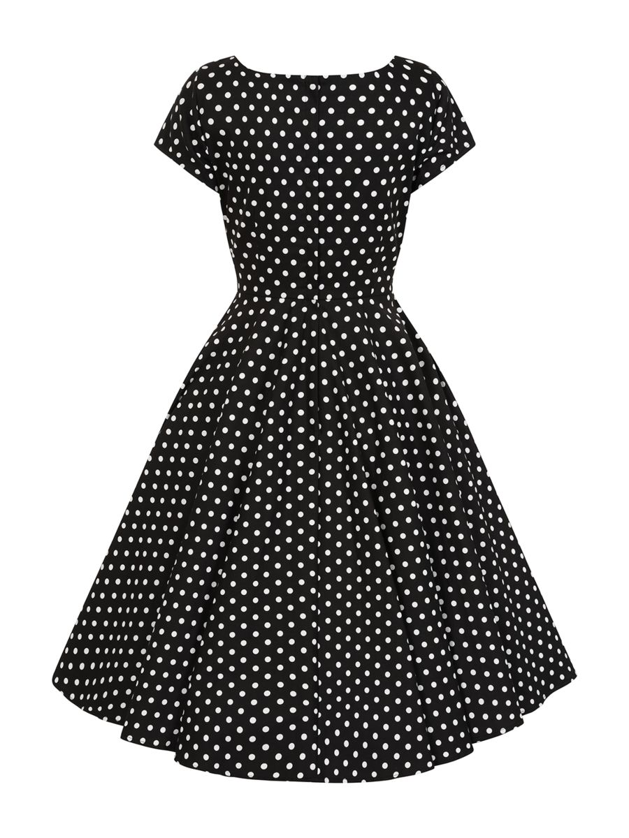 BANNED RETRO Lola Polka Dots Swing Black Dress with Pockets.-Black