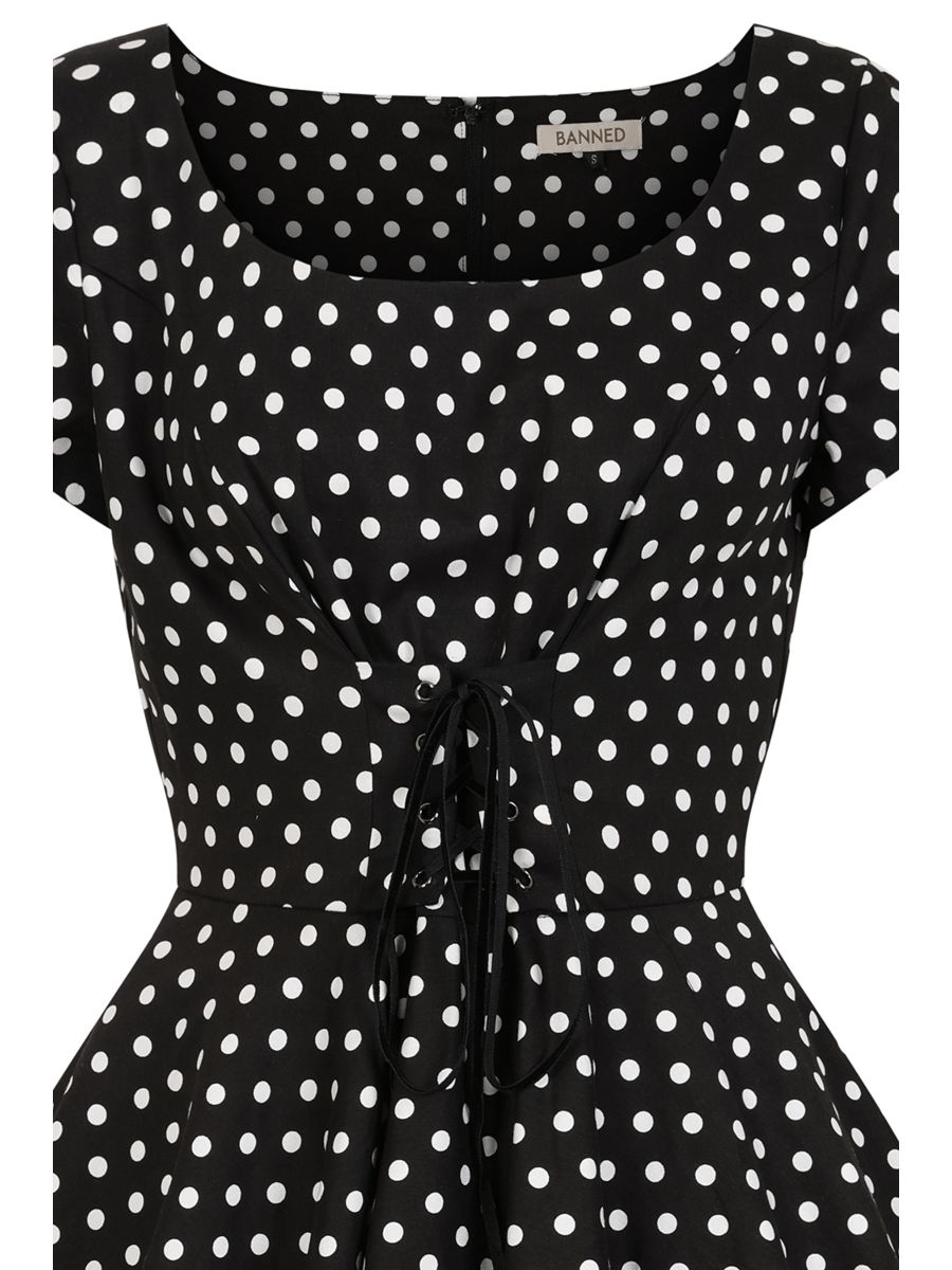 BANNED RETRO Lola Polka Dots Swing Black Dress with Pockets.-Black