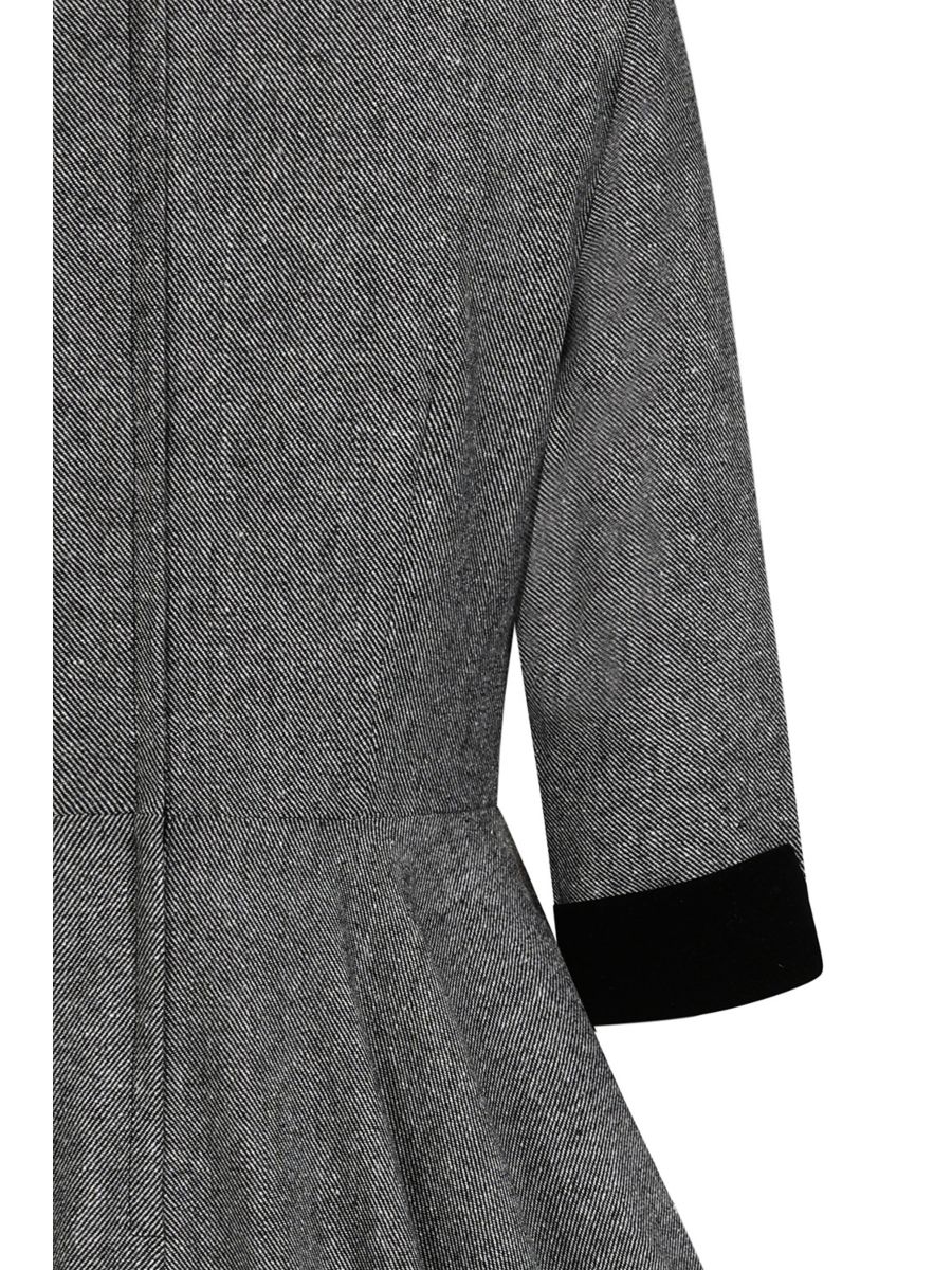 Banned Sylvia Herringbone Secretary Dress - Vintage 50s Style Contrast Collar Swing Dress-Grey
