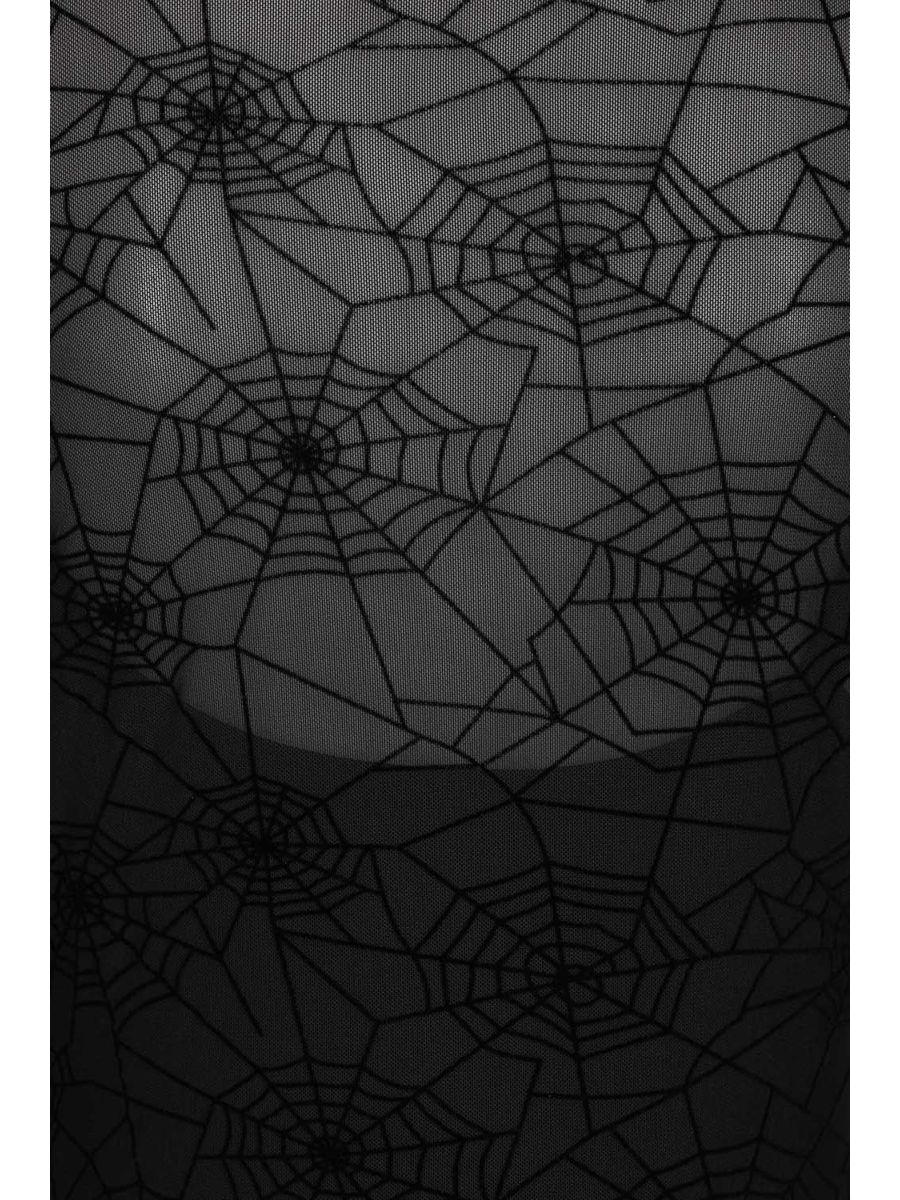 Banned Moira Gothic Spiderweb Mesh Maxi Dress with Long Sleeves - Double Layer Fitted Gown-Black