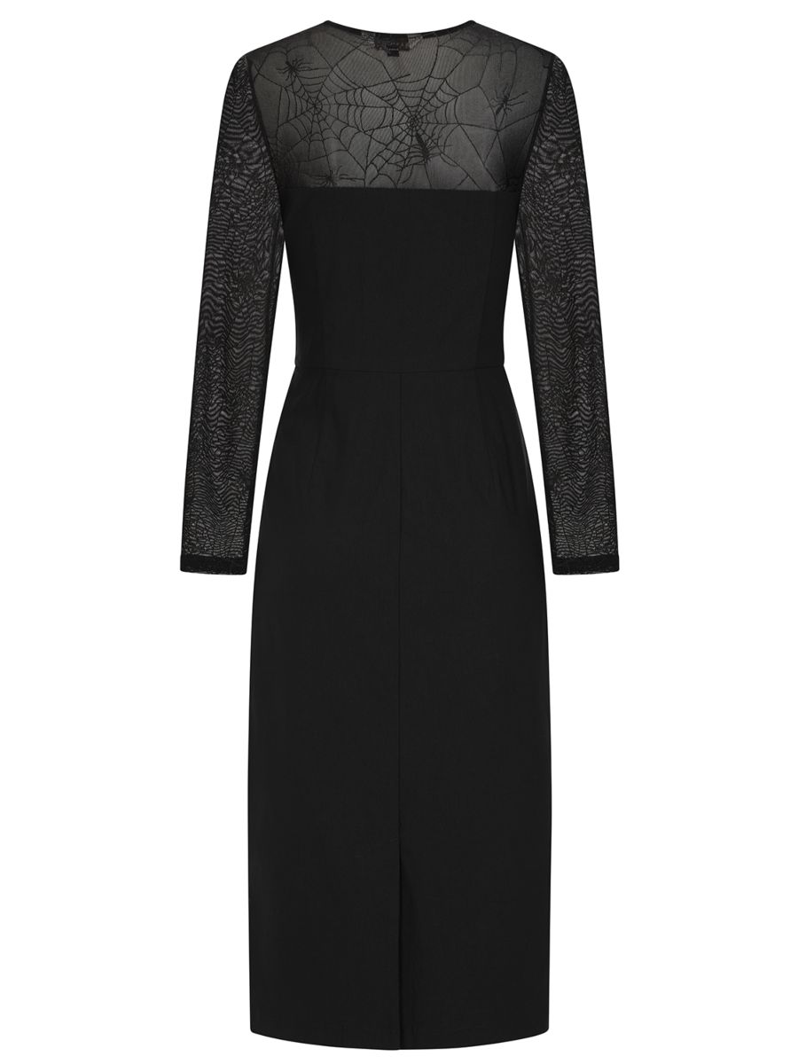 BANNED Elvira Gothic Spiderweb Maxi Dress with Mesh Sleeves-Black
