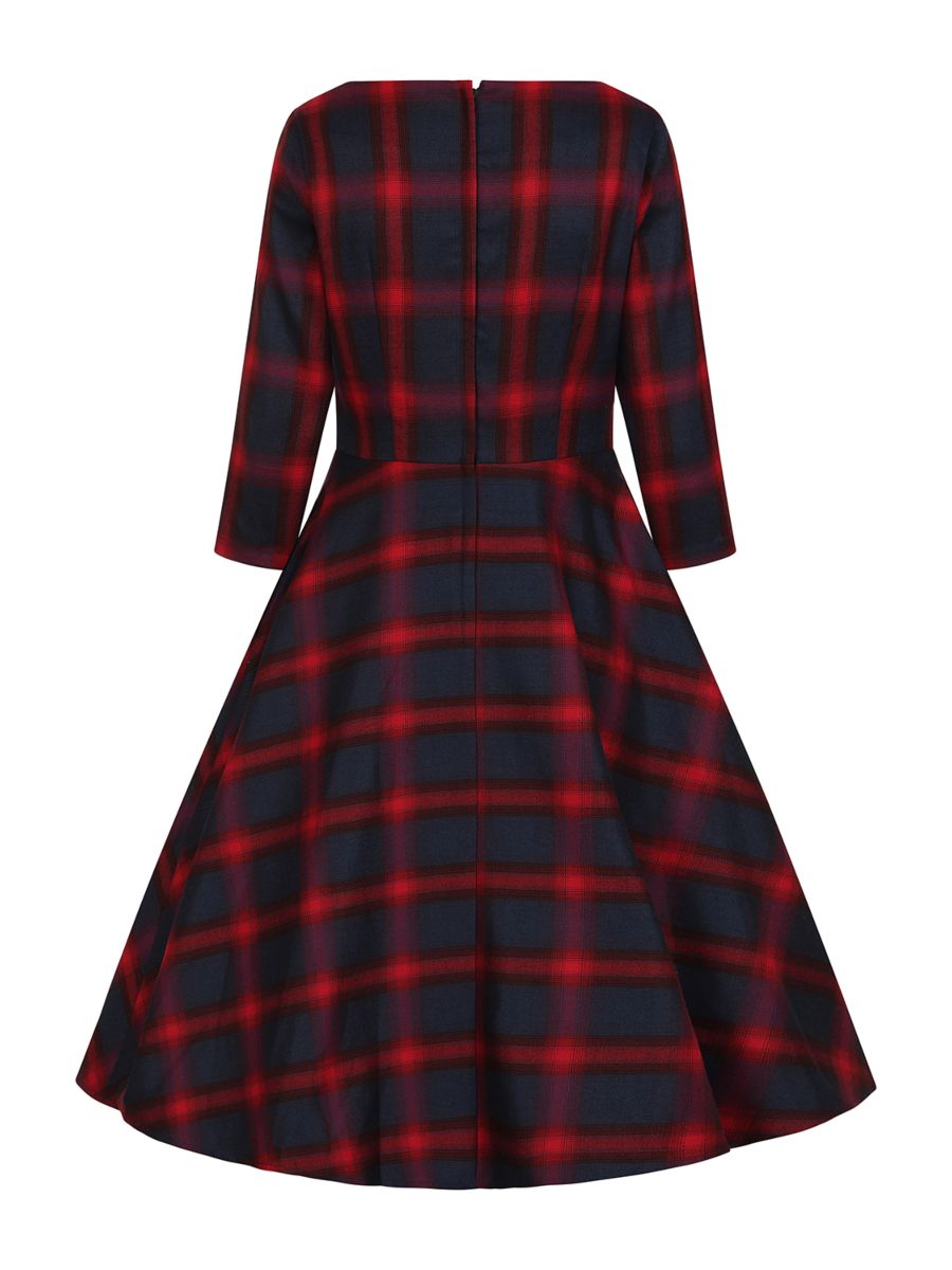 Banned retro Barbara Christmas Checks Swing Dress with pockets-Red/Blue