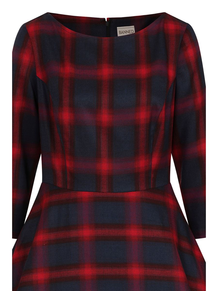 Banned retro Barbara Christmas Checks Swing Dress with pockets-Red/Blue