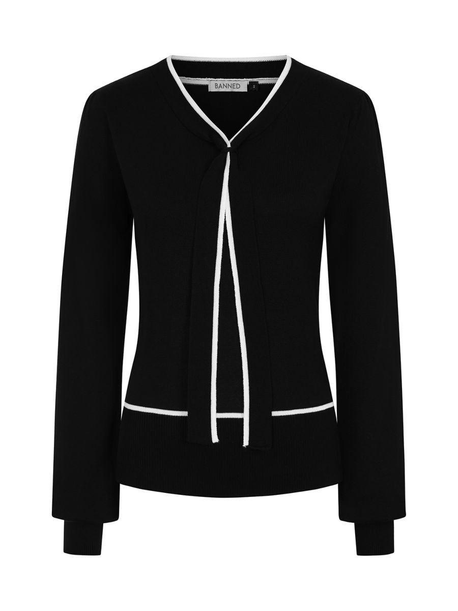 1950's Sally Tie Banned Retro Black Knit jumper-Black