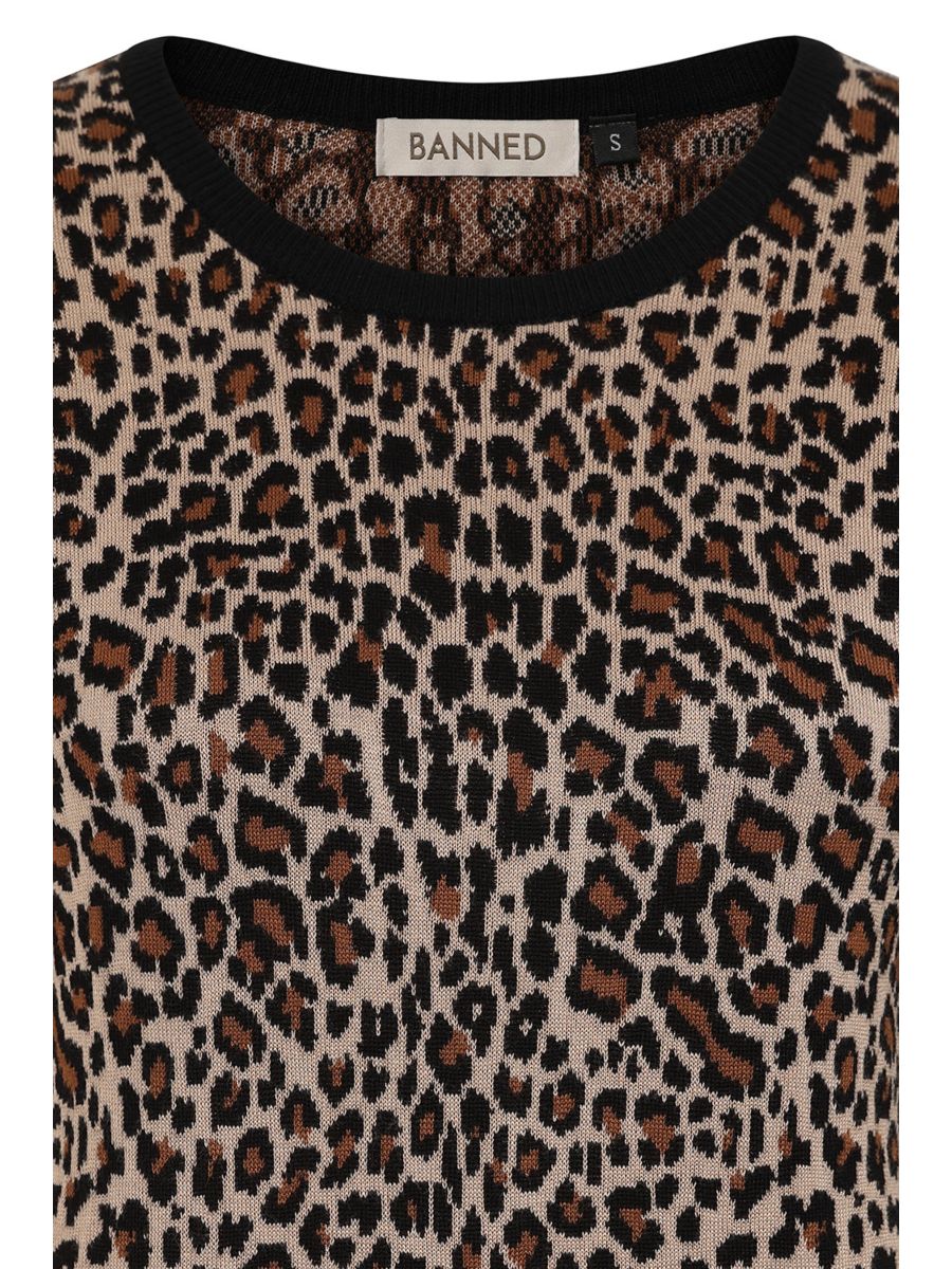 Banned Sheena Leopard Jacquard Jumper - Rockabilly Style Cheetah Pattern Sweater-Leopard