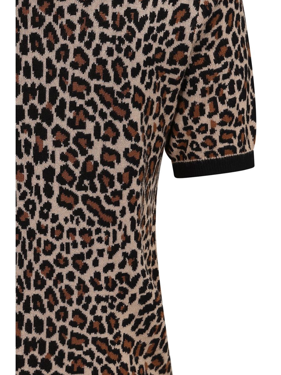 Banned Sheena Leopard Jacquard Jumper - Rockabilly Style Cheetah Pattern Sweater-Leopard