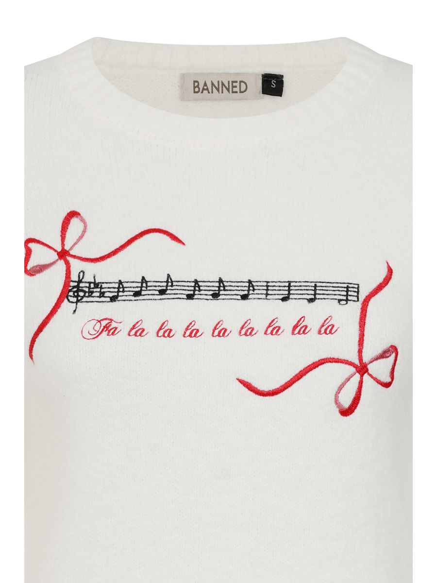 Banned Natalia Christmas Carol Jumper - 50s Style Embroidered Holiday Sweater-Ivory