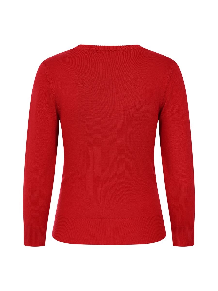 Banned Bella Bow Knit Jumper - 50s Style Keyhole Collar Sweater-Red