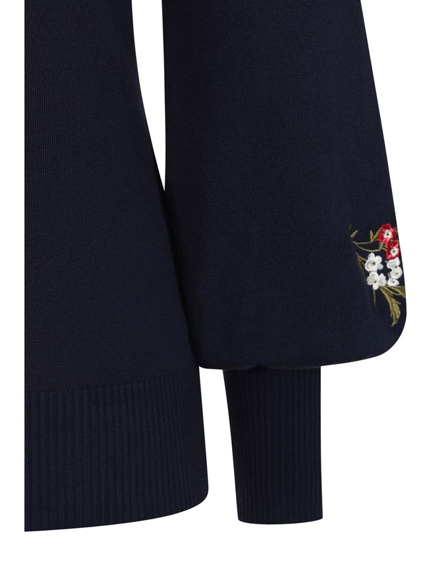 Banned Carla Romantic Floral Jumper - 70s Style Victorian Sleeve Sweater-Navy