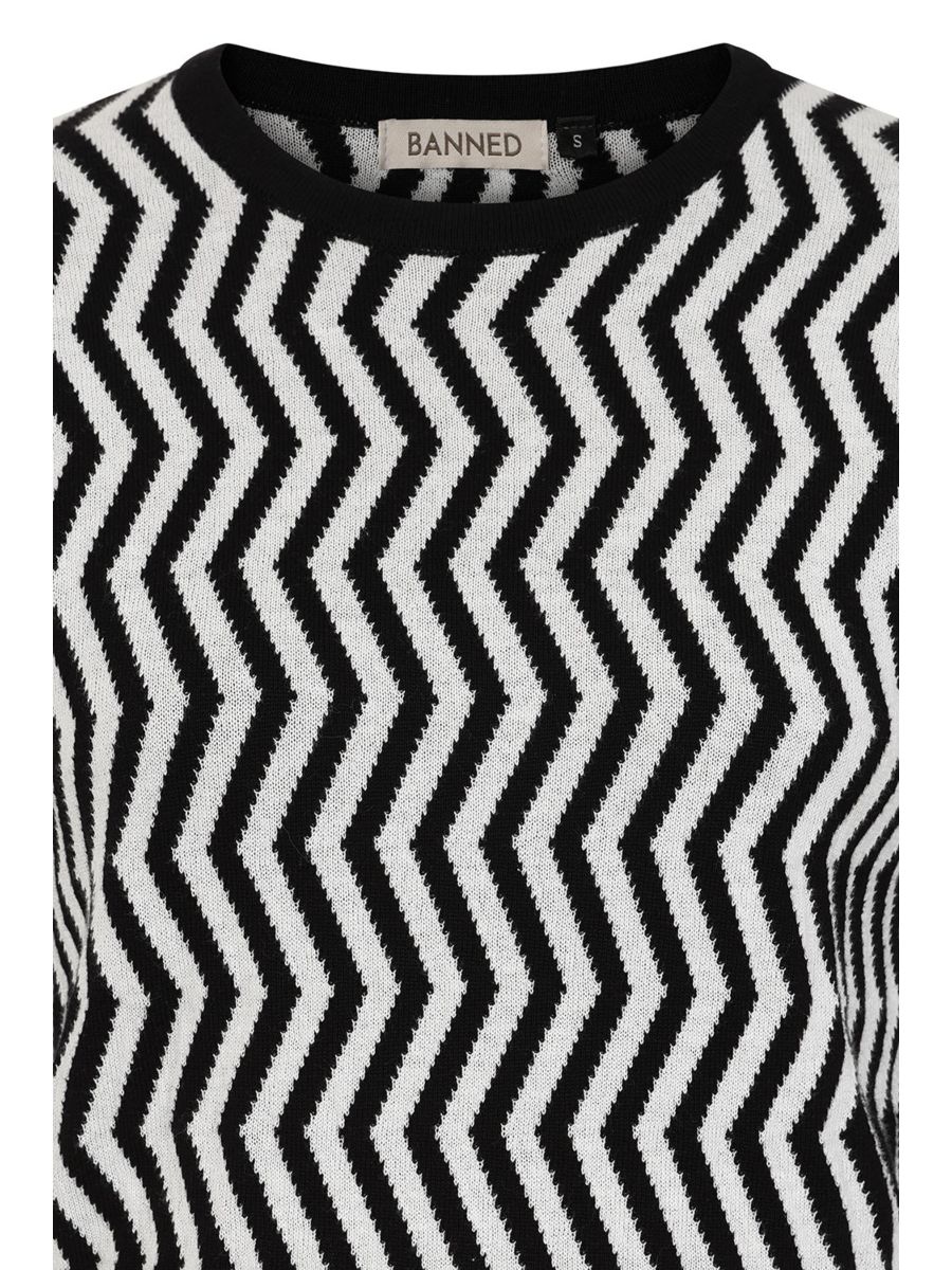 Banned Lara Zigzag Jumper - 40s Style Jacquard Pattern Sweater-Black/White