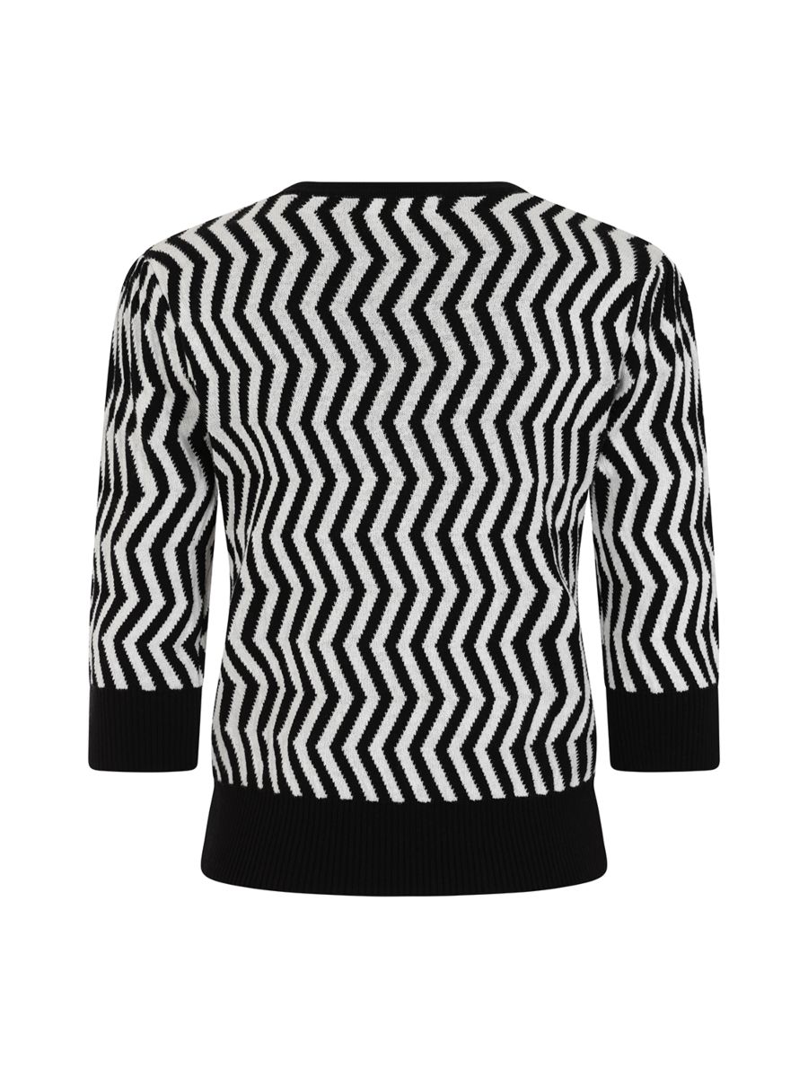 Banned Lara Zigzag Jumper - 40s Style Jacquard Pattern Sweater-Black/White
