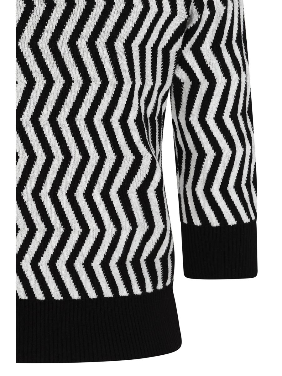 Banned Lara Zigzag Jumper - 40s Style Jacquard Pattern Sweater-Black/White