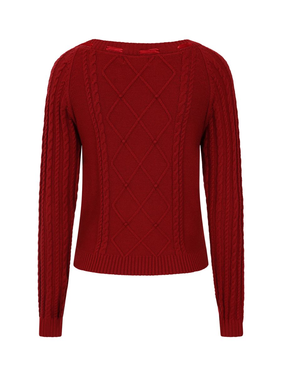 Banned Mona Cable Knit Jumper - 40s Style Vintage Sweater-Red
