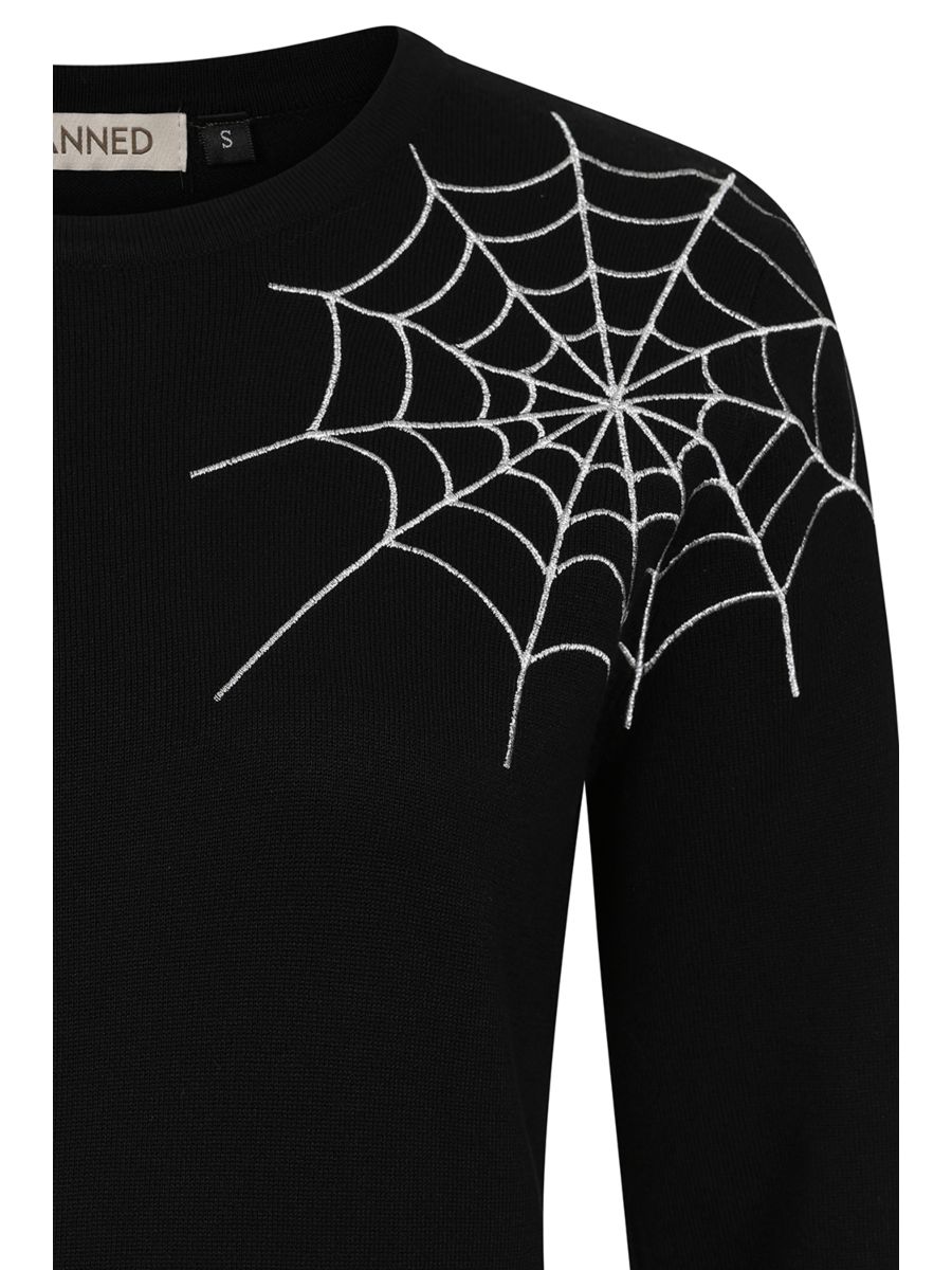 Banned Alina Spiderweb Jumper - 40s Style Gothic Embroidered Sweater-Black