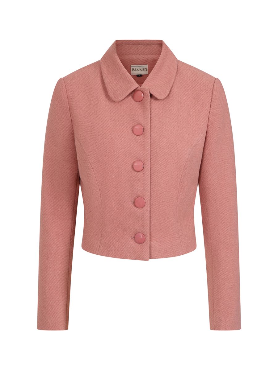 Banned Midge Bon Ton Crop Jacket - 60s Style Peter Pan Collar Jacket-Pink