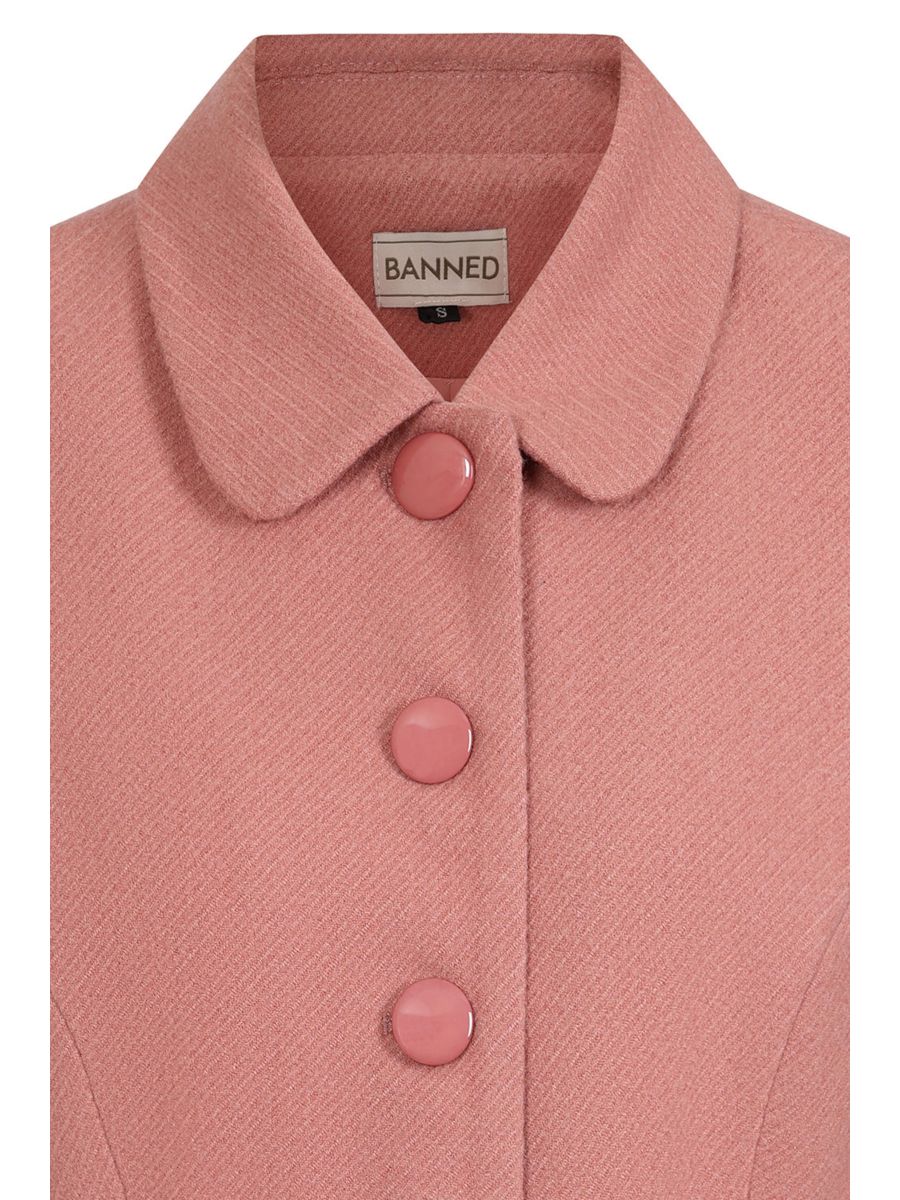 Banned Midge Bon Ton Crop Jacket - 60s Style Peter Pan Collar Jacket-Pink