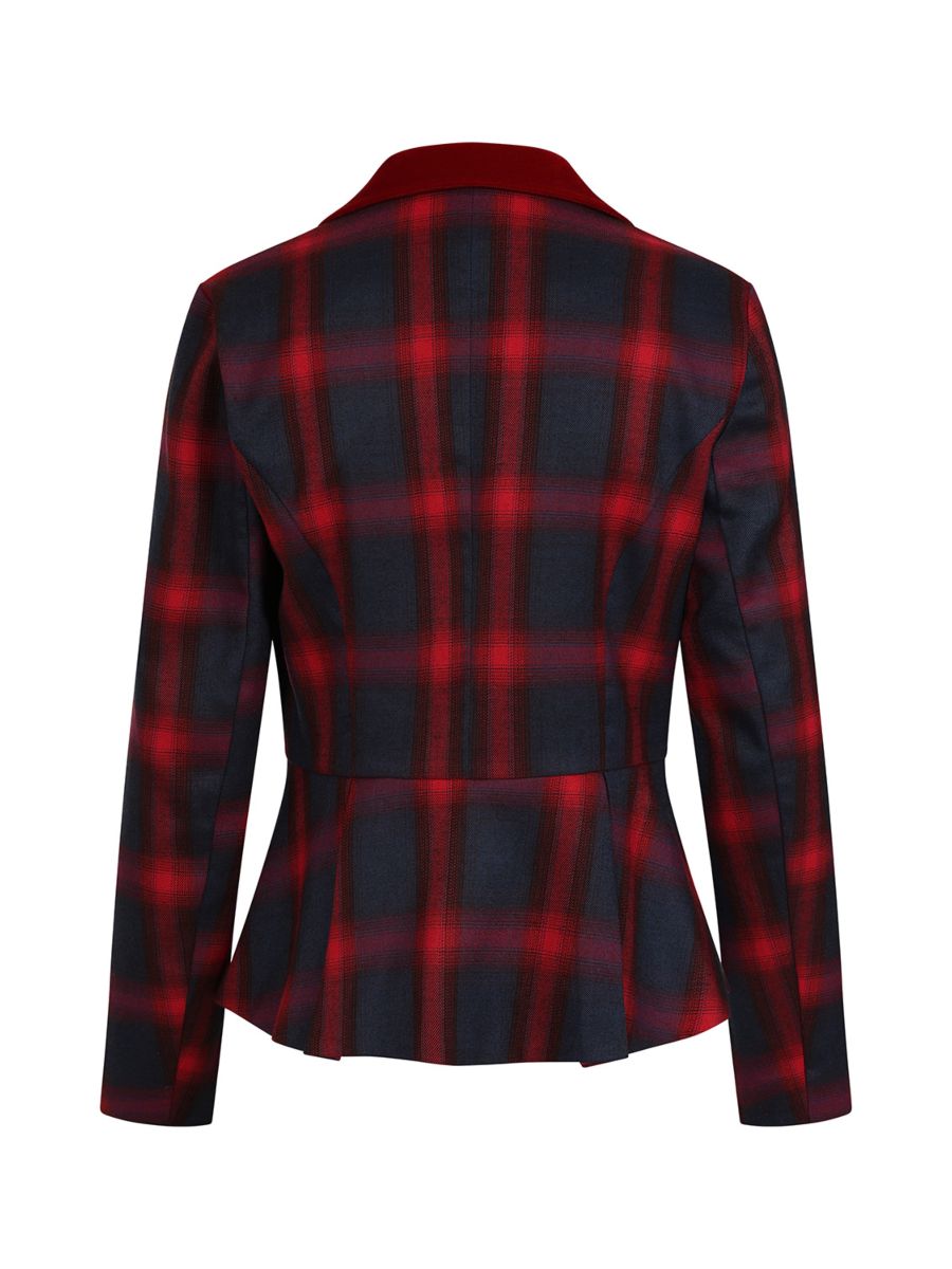 Banned Simona Check Blazer - 50s Style Plaid Fitted Suit Jacket-Red/Blue