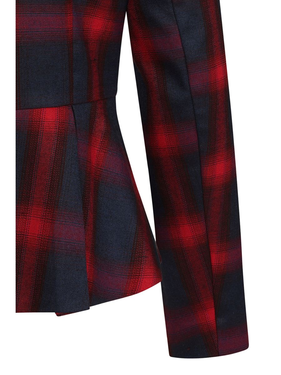 Banned Simona Check Blazer - 50s Style Plaid Fitted Suit Jacket-Red/Blue
