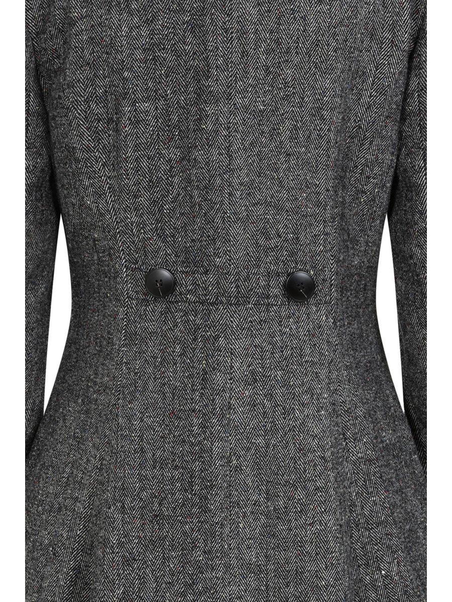 Banned Abigail Herringbone Wool Blend Coat - 40s Style Double-Breasted A-Line Coat-Grey