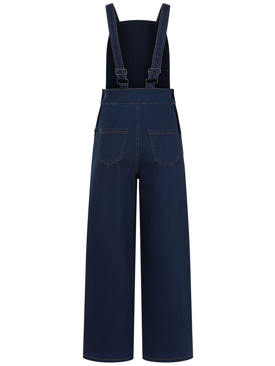 Banned Tamara Palazzo Dungarees - 40s Style Wide Leg Denim Overalls-Denim/Blue