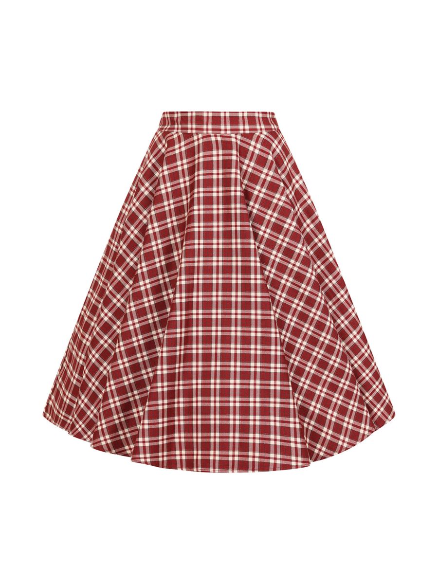 1950's Banned Retro Cary Burgundy check swing skirt-Burgundy
