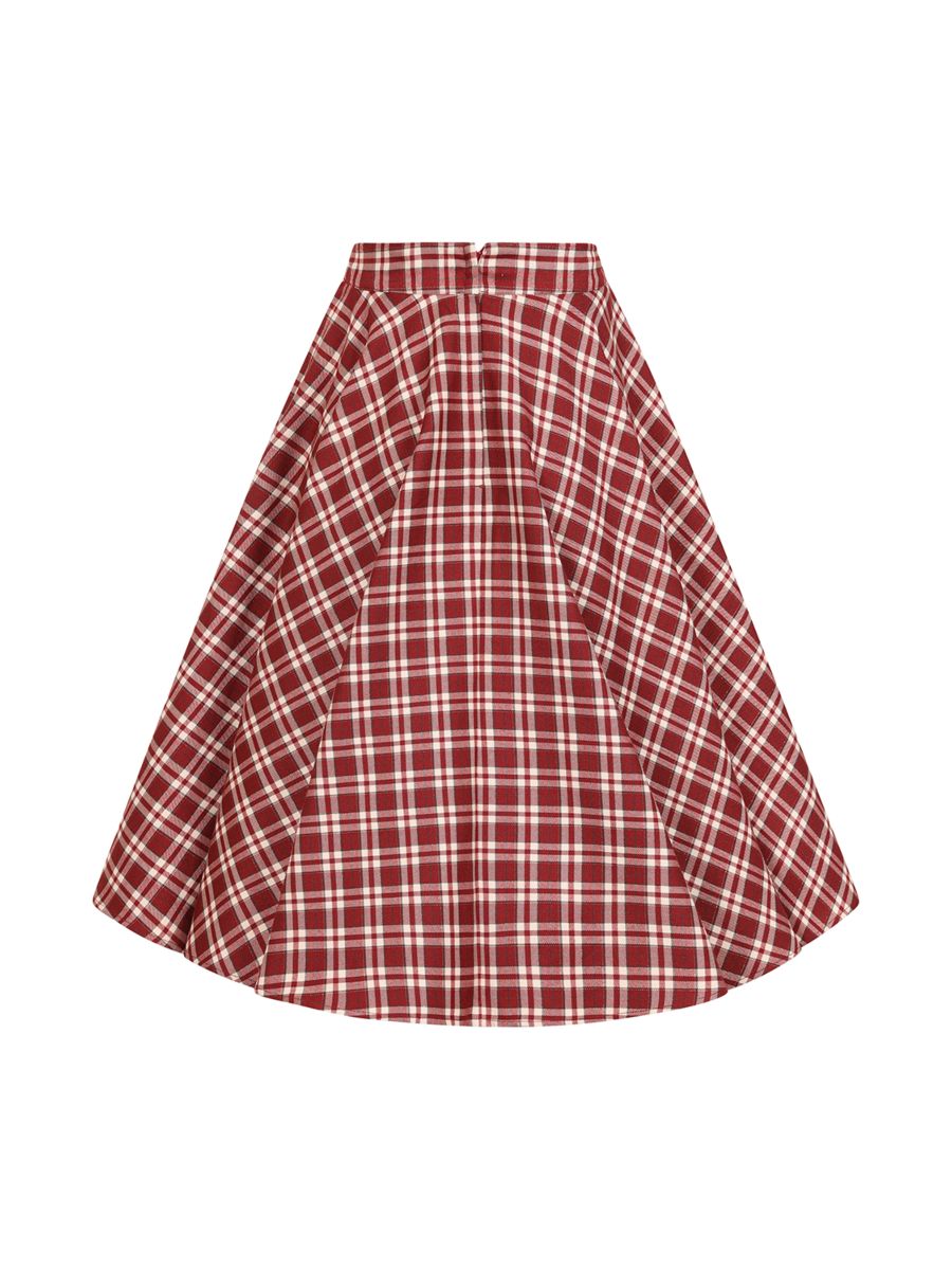 1950's Banned Retro Cary Burgundy check swing skirt-Burgundy