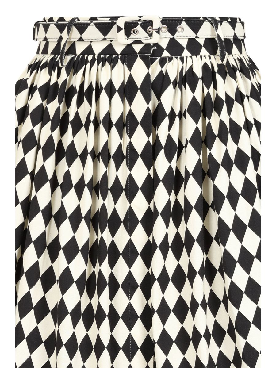 Banned Millie Harlequin Circle Skirt - Retro Style Diamond Print Swing Skirt with Belt-Black/White