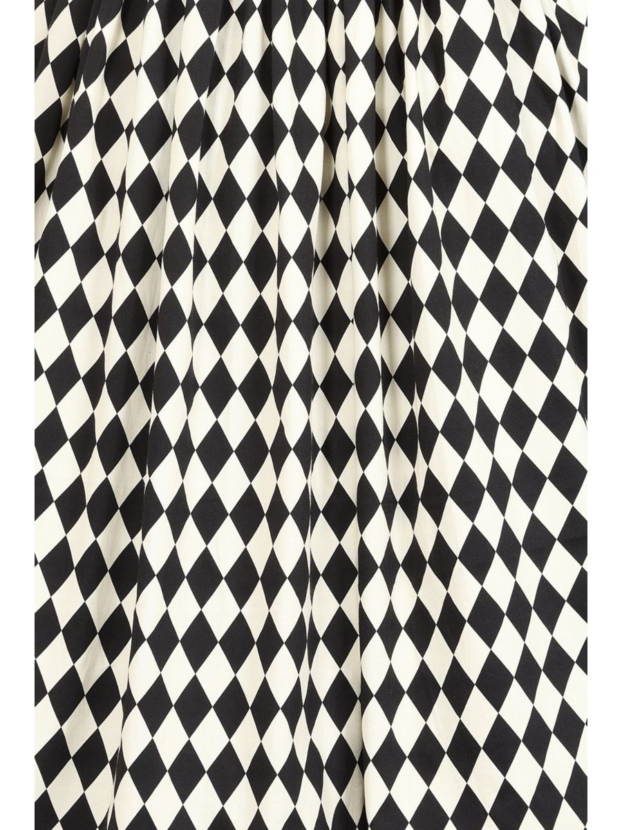 Banned Millie Harlequin Circle Skirt - Retro Style Diamond Print Swing Skirt with Belt-Black/White