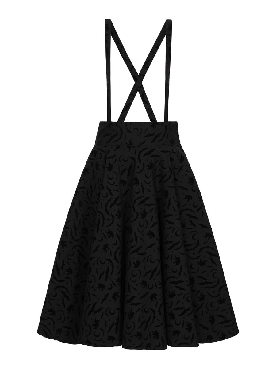 Banned Cecilia Halloween Suspender Skirt - Retro Style Flocked Print Circle Skirt-Black