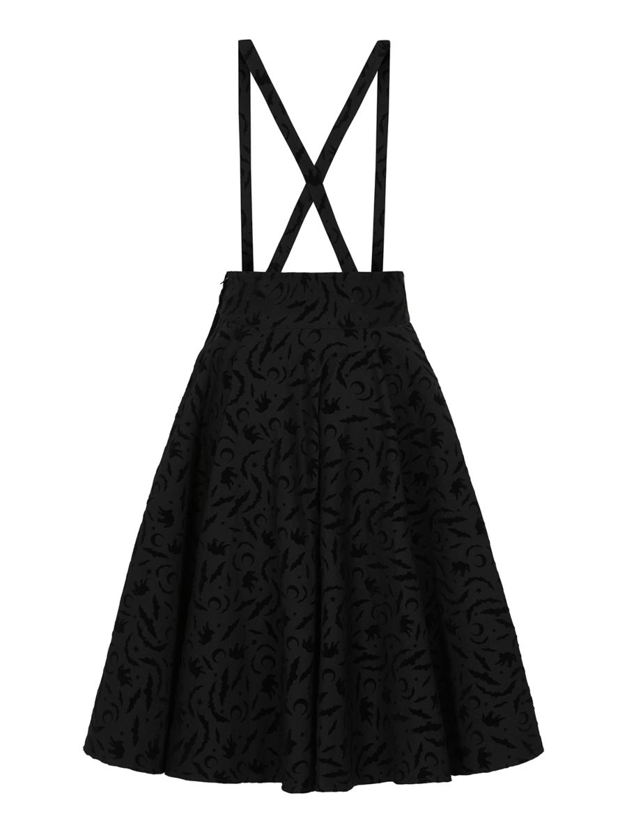 Banned Cecilia Halloween Suspender Skirt - Retro Style Flocked Print Circle Skirt-Black