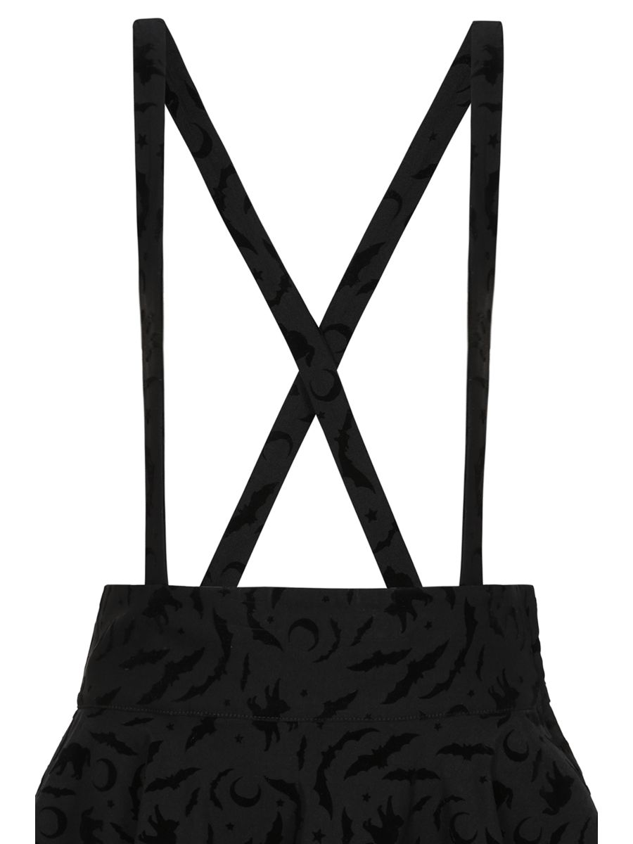 Banned Cecilia Halloween Suspender Skirt - Retro Style Flocked Print Circle Skirt-Black