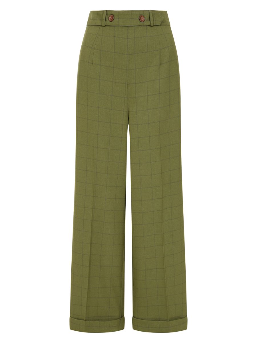 Banned Retro 1950's Style Bonnie Check Green Trouser-Green