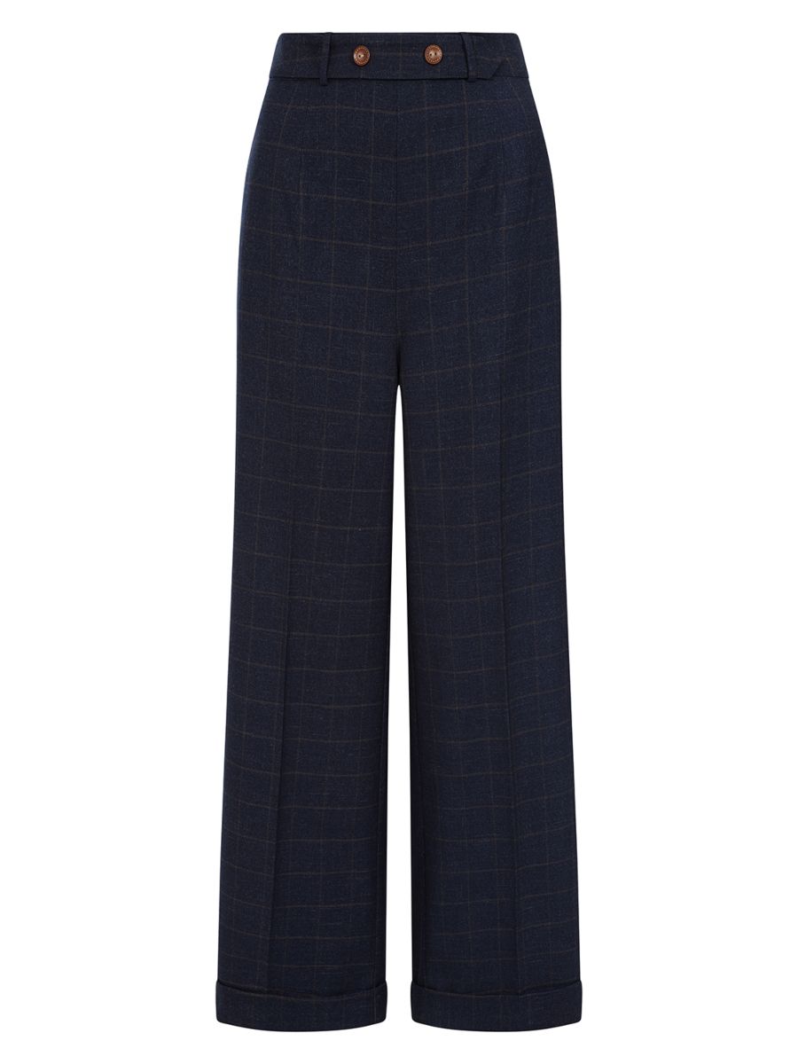 Banned Retro 1950's Style Bonnie Check Green Trouser-Navy
