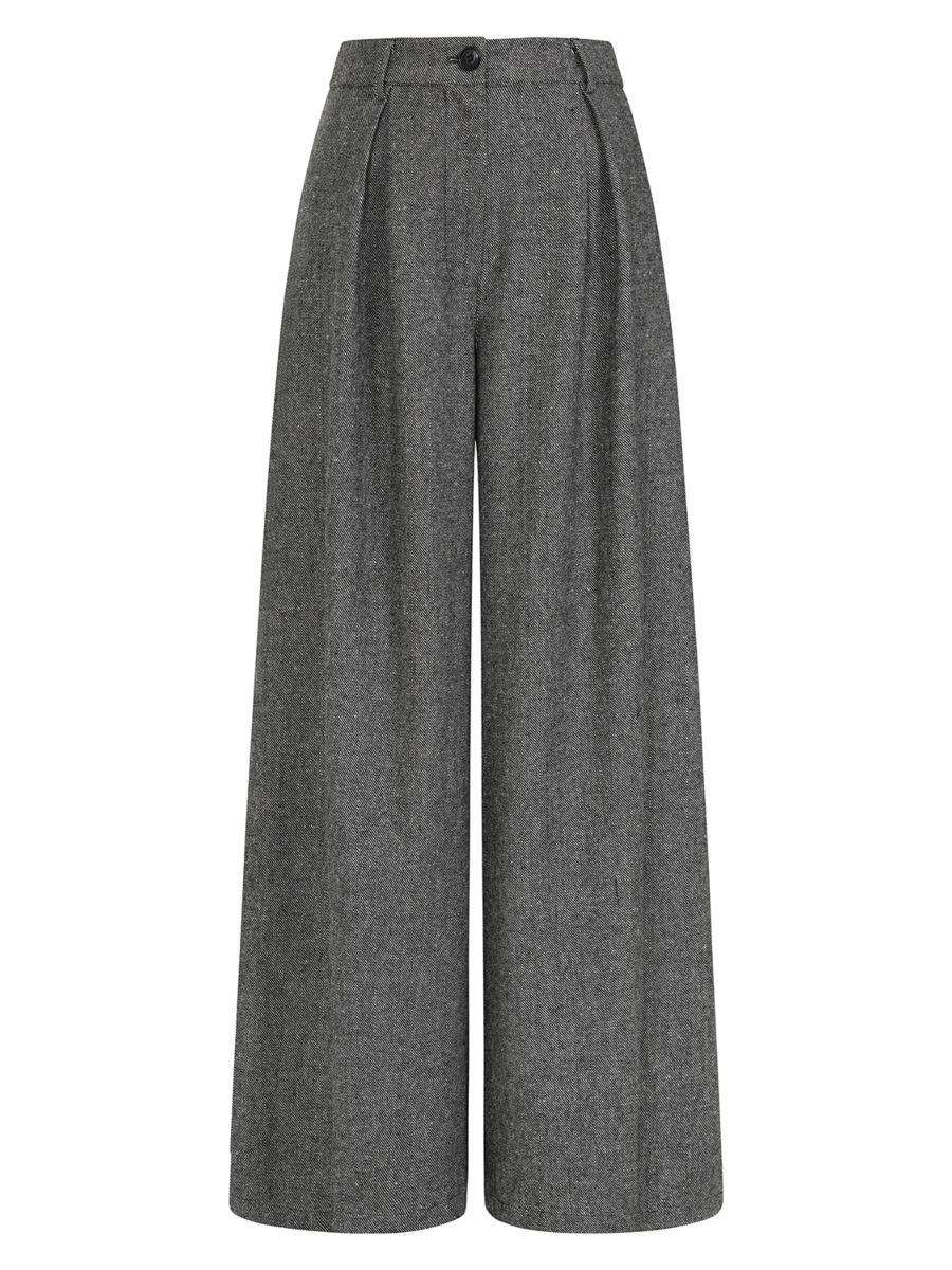 Banned Lori Herringbone Palazzo Trousers - 40s Style Wool Mix Wide Leg Pants-Grey