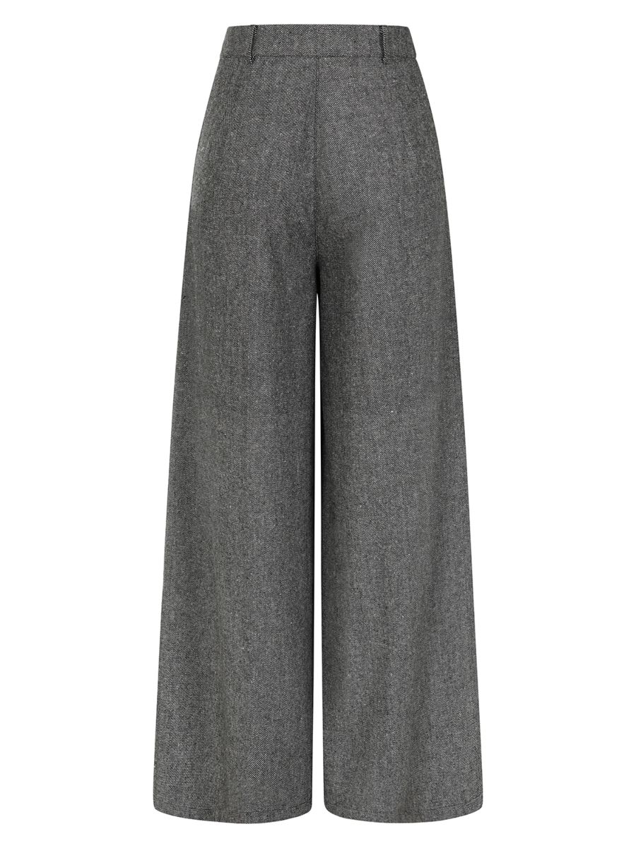 Banned Lori Herringbone Palazzo Trousers - 40s Style Wool Mix Wide Leg Pants-Grey