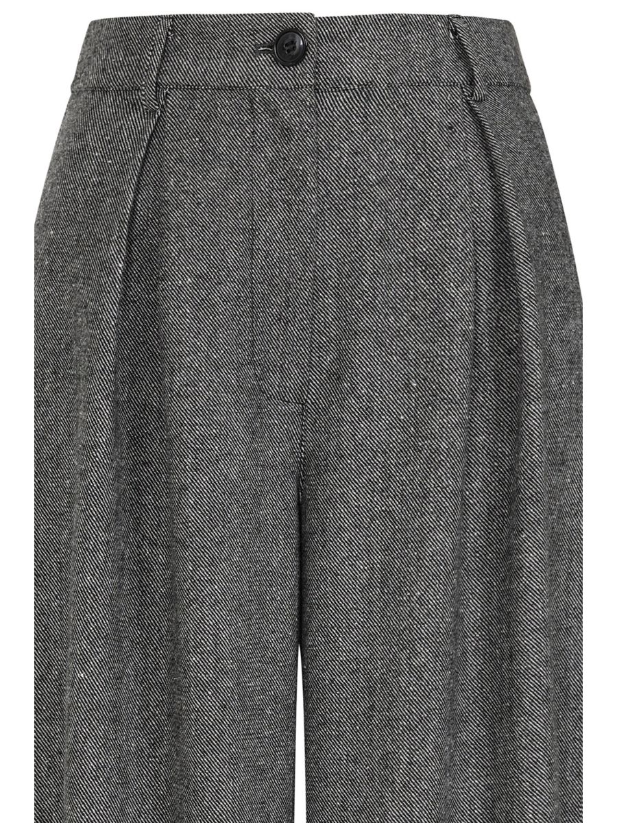 Banned Lori Herringbone Palazzo Trousers - 40s Style Wool Mix Wide Leg Pants-Grey