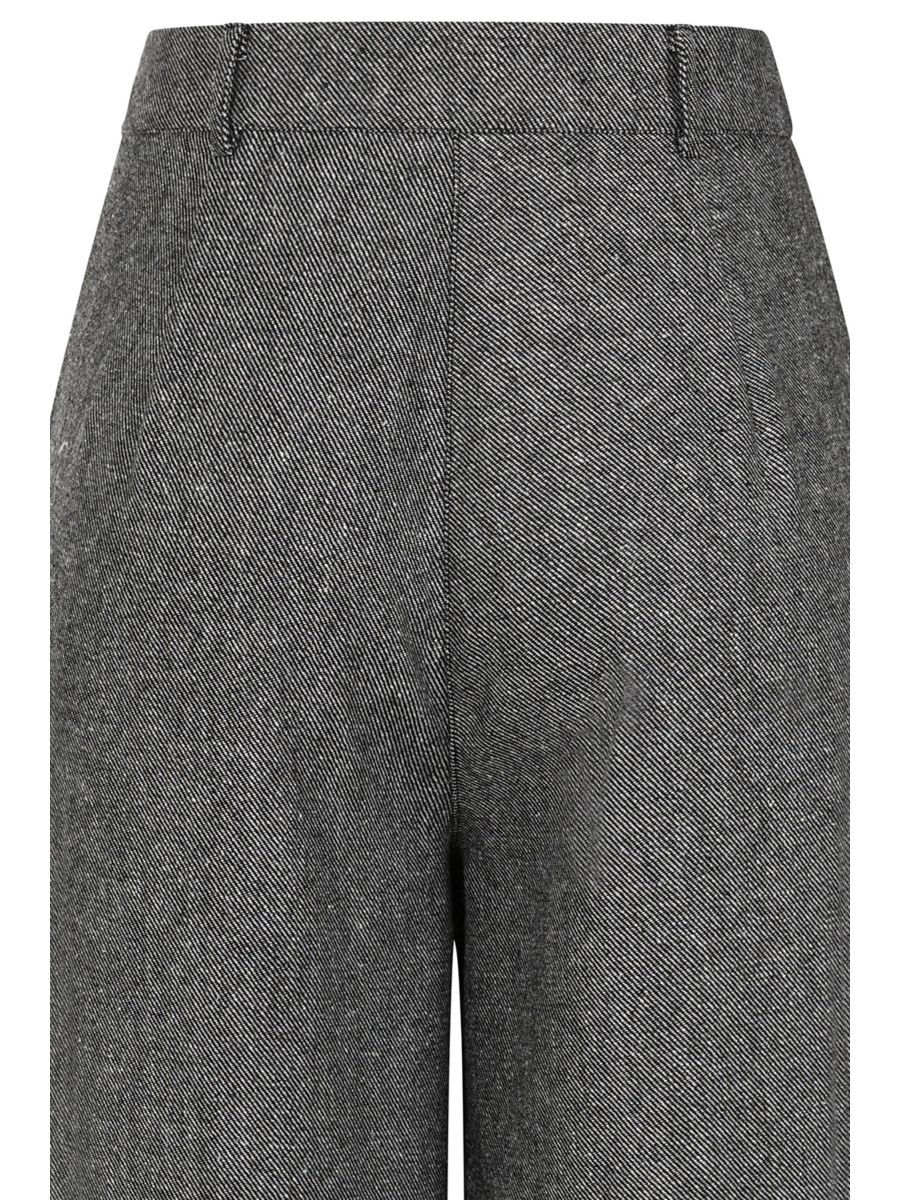 Banned Lori Herringbone Palazzo Trousers - 40s Style Wool Mix Wide Leg Pants-Grey