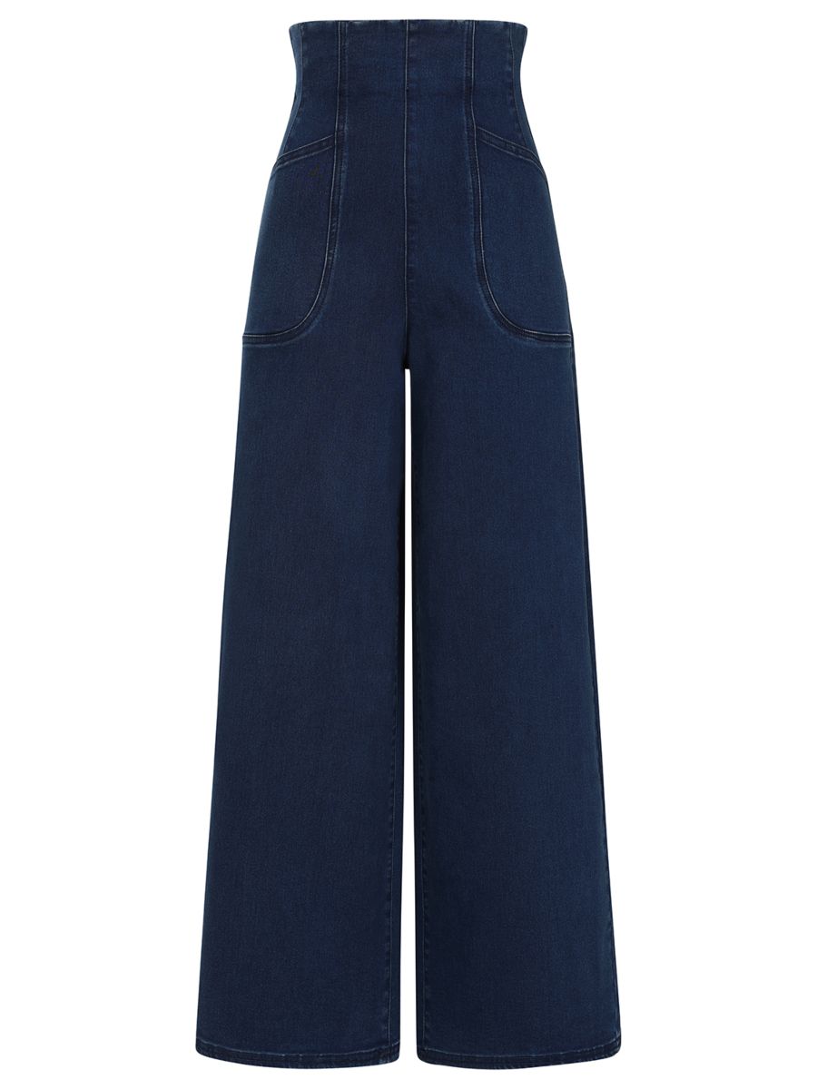 Banned Retro Jolene 50s High Waist Suspender Jeans-Denim/Blue