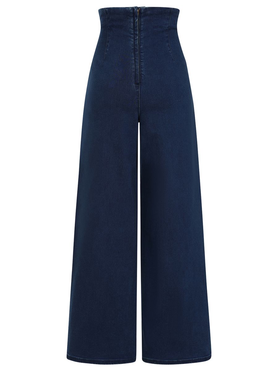 Banned Retro Jolene 50s High Waist Suspender Jeans-Denim/Blue