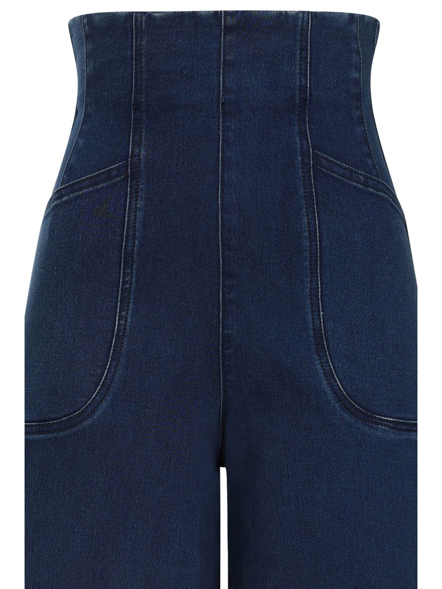 Banned Retro Jolene 50s High Waist Suspender Jeans-Denim/Blue