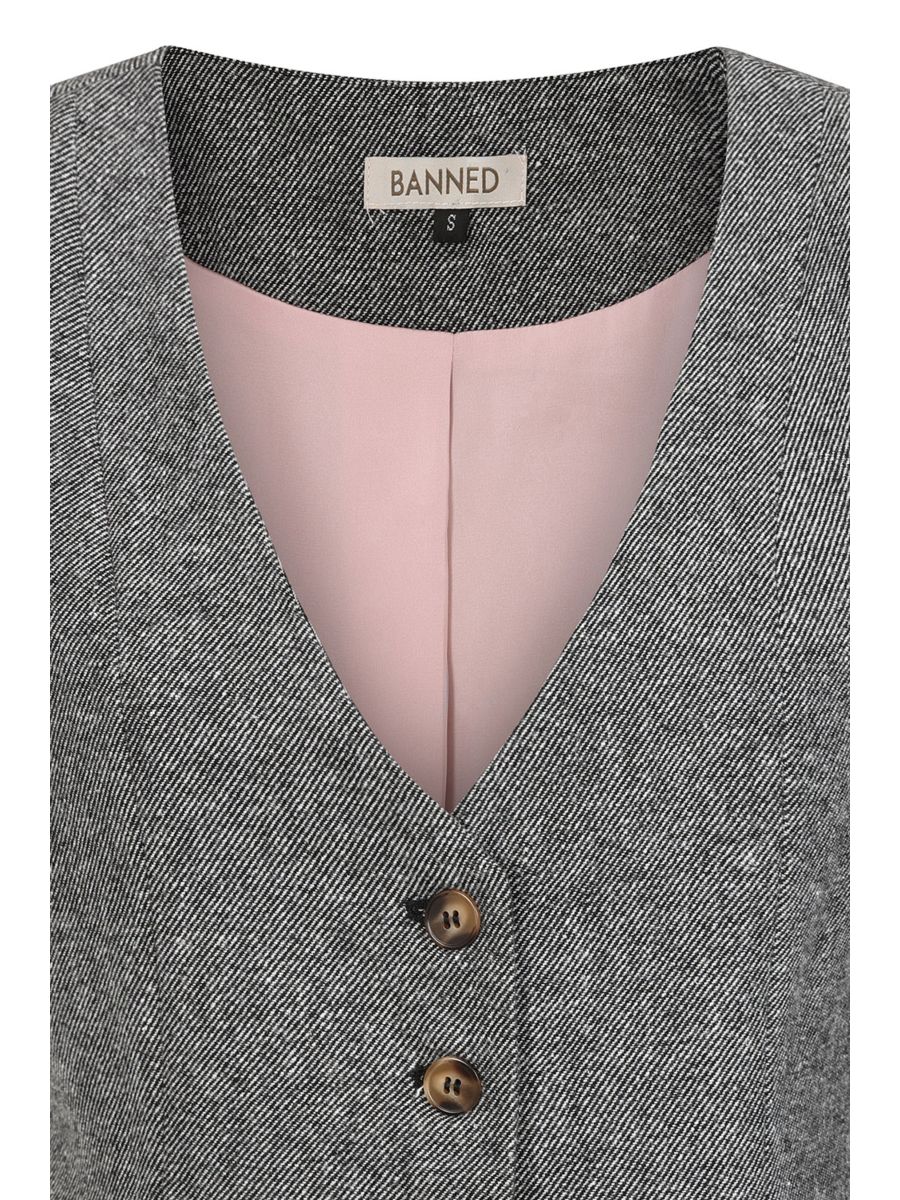 Banned Selma Herringbone Waistcoat - 40s Style Grey Fitted Vest-Grey