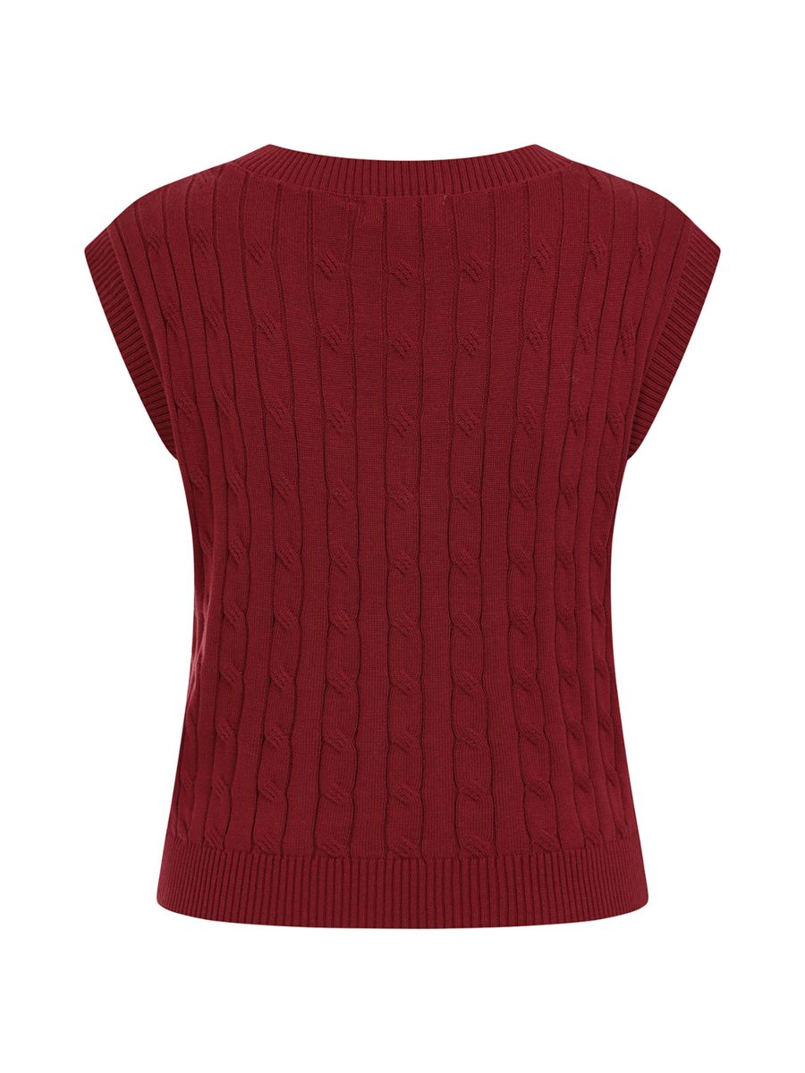 Banned Gina Cable Knit Waistcoat - 40s Style Menswear Inspired Vest-Burgundy