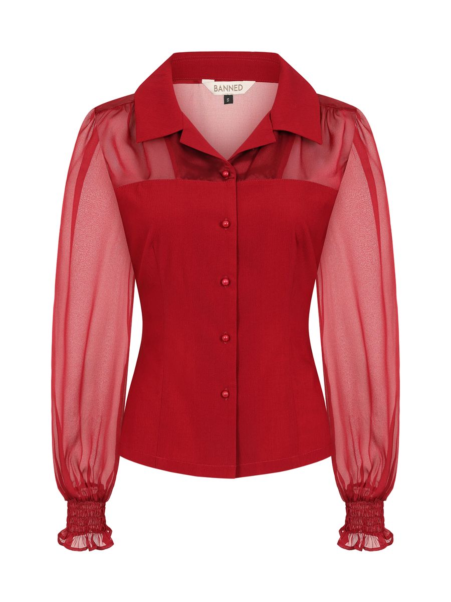 Banned Retro 1950's Mina Black blouse-Burgundy