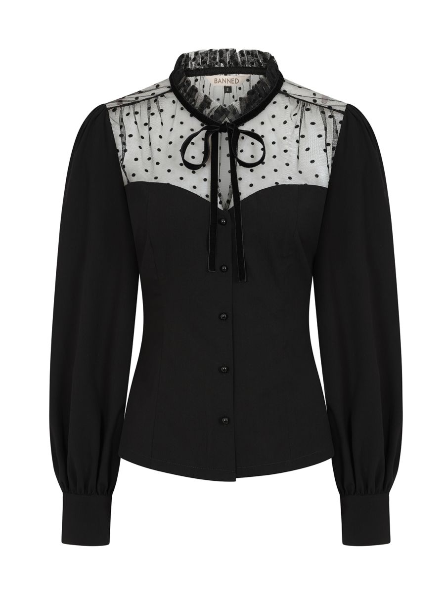 Banned Retro 1950's Luna Black blouse-Black