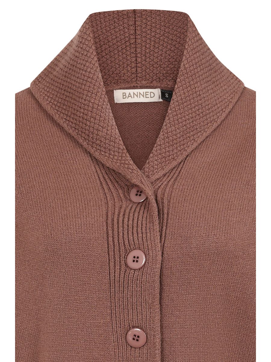 Banned Violet 40s/50s Crop Cardigan - Retro Style Shawl Collar Button-Up-Brown