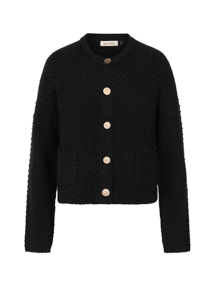 Banned Victoria 40s Crop Cardigan - Wool Mix Textured Jacket Style cardigan-Black