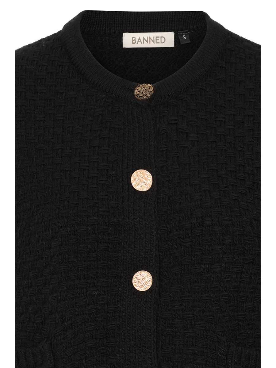 Banned Victoria 40s Crop Cardigan - Wool Mix Textured Jacket Style cardigan-Black