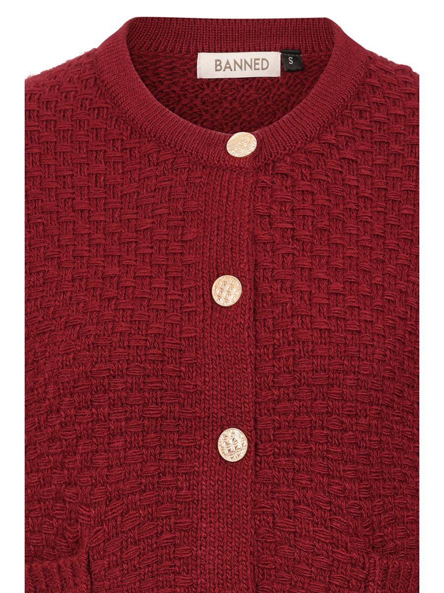 Banned Victoria 40s Crop Cardigan - Wool Mix Textured Jacket Style cardigan-Burgundy