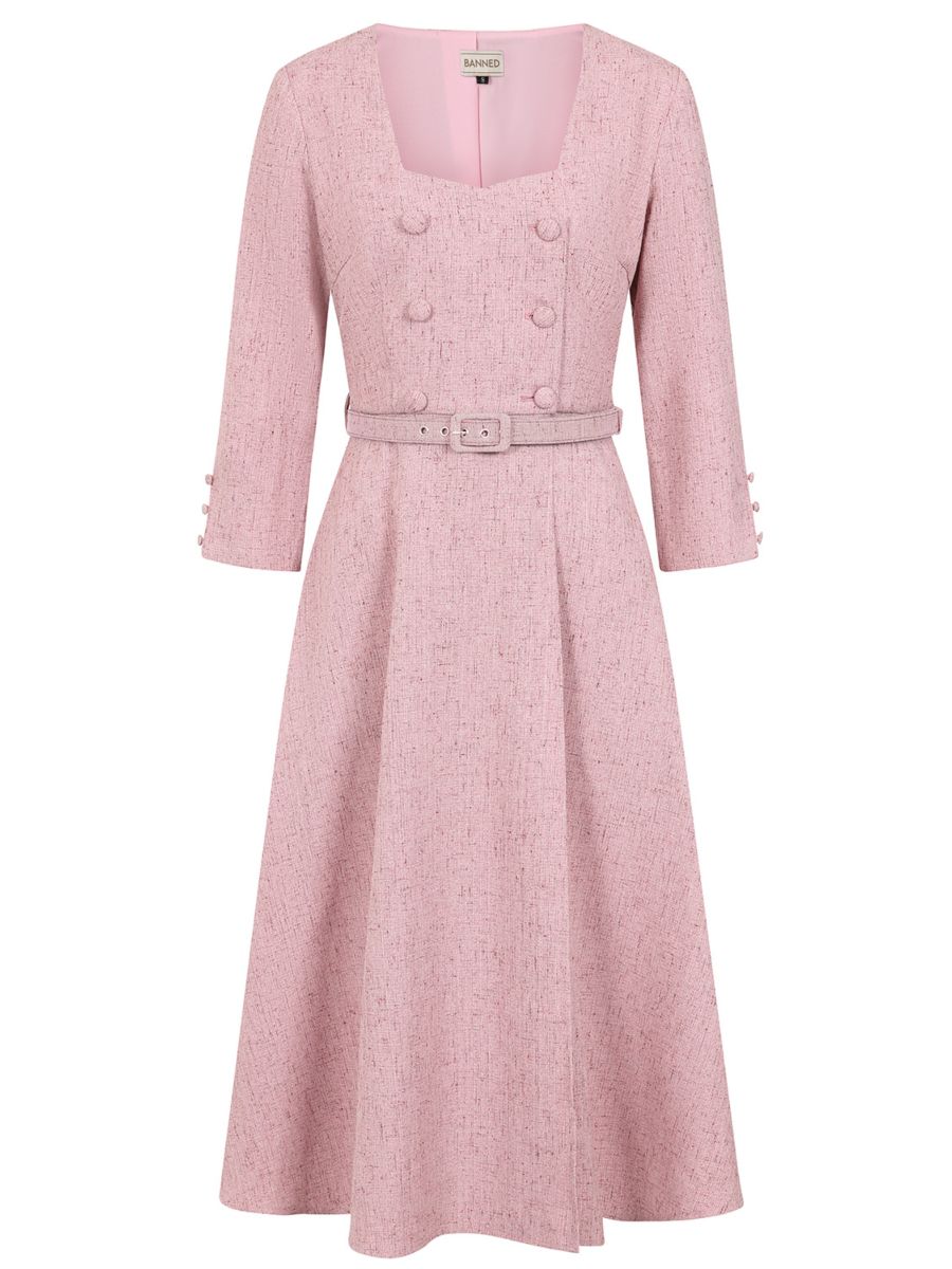 1950's Banned Retro Isobel army green Dress-Pink